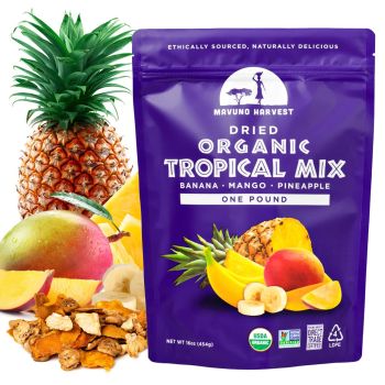 Mavuno Harvest Tropical Mix Trockenfruchtsnack | Ungesüßte gemischte Bio-Trockenfrüchte | Glutenfreie gesunde Snacks für Kinder und Erwachsene | Ohne zusätzlichen Zucker,...
